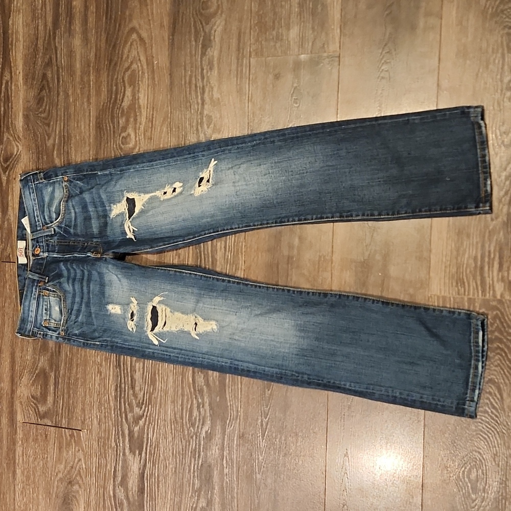 MENS LEVIS VINTAGE 501 STRAIGHT LEG BUTTON FLY MENDED DISTRESSED JEANS, 29